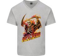 Hell Yeah Grim Reaper Teschio Heavy Metal Uomo Scollo A V Cotone T-Shirt