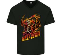 Hell Yeah Grim Reaper Teschio Heavy Metal Uomo Scollo A V Cotone T-Shirt