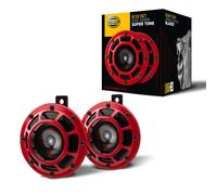 HELLA Clacson - HELLA PERFORMANCE HORN B133 SET - 12V - 118dB(A) - Gamma frequenze: 300/500Hz - Tono basso/Tono alto - elettrico - ECE - Colore alloggiamento/sede: rosso/nero - 3AG 003 399-801