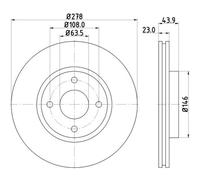 HELLA Dischi Freno Anteriore Ø278 MM per Ford Fiesta VI B-Max Tourneo Corriere