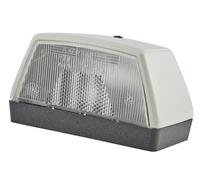 HELLA Luce targa - Alogeno - 6/24V / 12V | Montaggio, esterno/Raccordo a vite - ADR/GGVS/ECE/SAE - Colore diffusore luce: cristallino - Spina: Spina piatta