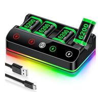 HELLCOOL Batteria per controller Xbox, 4 batterie da 6200 mWh ricaricabili con dock di ricarica/Cool RGB/cavo di ricarica, caricabatterie per Xbox Series X|S,One/Elite/S|X