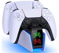 HELLCOOL Caricatore Joystick PS5,Base Ricarica Dualsense PS5 con Display a LED/Luce RGB/2-3 Ore di Carica/USB-C Cavo,Caricatore per PS5 Controller per Dualsense/Edge Controller(Accessori PS5)