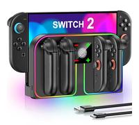 HELLCOOL Switch 2 controller stazione di ricarica, 2,5 ore, ricarica rapida/indicatore di carica LED/luce RGB fredda, 4 x Switch 2 Joypad stazione di ricarica accessori compatibile con Nintendo Switch