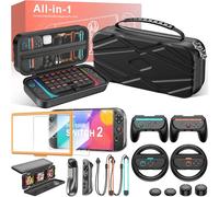 HELLCOOL Switch 2 - Set di accessori per Nintendo Switch 2, ultra protezione con custodia morbida, pellicola protettiva, maniglia, volante, tappi joystick, borsa per Nintendo Switch 2 2025