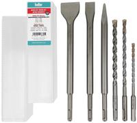 Heller Tools Set di punte per trapano e scalpello, per pietra e cemento, scalpello a punta piatta e a spatola, trapano SDSplus Ø 6,8,10, 6 pezzi, set di scalpelli per trapano sds plus
