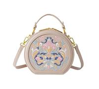 Hellery Borsa Donna Elegante Borsa a Mano Borsa a Tracolla Pochette con Ricami Floreali in PU Pelle Adatta per Eventi Serali Viaggi Appuntamenti Uso Quotidiano, Kaki