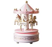 Hellery Carillon a Carica Giostra con Cavalli Statuetta Musicale Artigianato in Legno Girevole con Melodia Adatto per Regalo per Bambini E Famiglia, Rosa