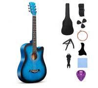 Hellery Chitarra Acustica 38 Pollici Chitarra Folk Chitarra Sei Corde Chitarra Principianti con Kit Portatile Borsa Protezione, Chitarra acustica 38 pollici, colore blu sfumato, con accessori