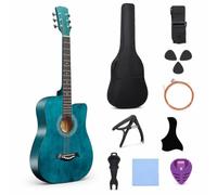Hellery Chitarra Acustica 38 Pollici Chitarra Folk Chitarra Sei Corde Chitarra Principianti con Kit Portatile Borsa Protezione, Chitarra acustica 38 pollici, colore blu scuro, con accessori