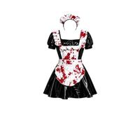 Hellery Costume da Cameriera Zombie Co Vestito da Costume con Grembiule e Copricapo Accattivante Abito a Tema Maniche a Sbuffo per Cosplay