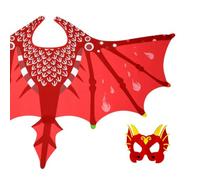 Hellery Costume da Drago con Coda Stampato | Confortevole, per Carnevale, Halloween, Feste a Tema, Bambini, Rosso Vino