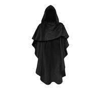 Hellery Halloween Mantello Medievale con Cappuccio Mantello da Mago Costume da Prete Stregone Cappotto Gotico Elegante in Tessuto Resistente Adatto per Eventi, Nero