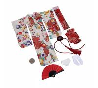 Hellery Kimono per Bambola Costume Tradizionale 1/6 Completo con Ventaglio Cordone Calzini Motivi Floreali Tessuto Che Tiene La Forma Adatto per Diorami , Lungo , B