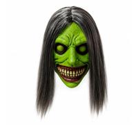 Hellery Maschera Cosplay Volto Horror Maschera Horror Maschera Halloween Maschera in Lattice con Tratti Enfatizzati E Capelli Sintetici Realistico Adatta a, Esorcista Verde