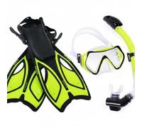 Hellery Maschera Subacquea con Attrezzatura Snorkeling Vetro Temperato Resistente Agli Urti Snorkel a Secco con Chiusura Automatica E Leggere Regolabili, Giallo, L