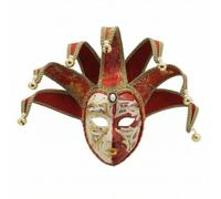 Hellery Maschera Veneziana con Corona Maschera da Carnevale Maschera Spettacolo Maschera Viso Completo Elmo Scenico Sette Punte Bordi Dorati Disegni Note, Rosso