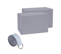 Hellery Mattoncini Mind-Body con Cinghia Antiscivolo Kit Blocchi Mind-Body e Cinghia Leggero Set di Mattoncini da Pilates per Principianti, Casa, Palestra, Grigio