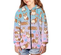HELLHERO Felpa con cappuccio e zip intera per bambini, taglia 6-16 anni, Corgi Dog, 11-13 Years