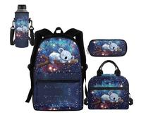 HELLHERO Set 4 in 1 per bambini con borsa per il pranzo, astuccio per bottiglia d'acqua, Galaxy Koala 2, Zaino daypack