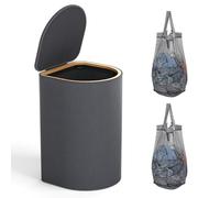 HELLKOPF Cesto portabiancheria in legno con coperchio, 70 litri, per biancheria sporca, 2 sacchetti per la biancheria interna con manici, facile da rimuovere, per camera da letto, bagno, grigio scuro
