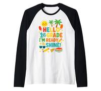 Hello 1st Grade I'm Ready to Shine Back to School Ragazze Ragazzi Maglia con Maniche Raglan