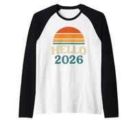 Hello 2026 Camicia Groovy Retro Fun Capodanno Ventisei Maglia con Maniche Raglan