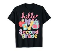 Hello 2nd Grade Apple Pencil Books Back To School Classroom Maglietta
