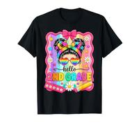 Hello 2nd Grade Rainbow Back To School Messy Bun Girl Maglietta