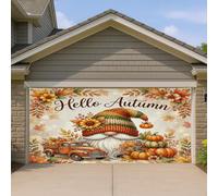 Hello Autumn - Copertura per porta del garage, decorazione rustica con gnomo e zucca, decorazione stagionale per esterni, per Halloween, Ringraziamento, 390 x 180 cm