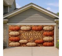 Hello Autumn Copertura per porta del garage, design rustico con zucca e foglia, colore arancione caldo e crema, perfetta per la decorazione autunnale all'aperto 400 x 180 cm