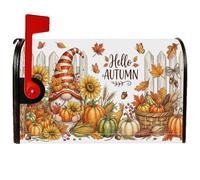 Hello Autumn - Coperture magnetiche per cassetta postale con gnomo e zucche | Hello Autumn text, copertura per cassetta delle lettere, girasoli, zucche, cesto per il raccolto, staccionata bianca