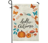 Hello Autumn Garden Flag, bandiera arancione zucca farfalla decorazione per esterni, bandiera bifacciale in iuta per cortile, decorazione autunnale per feste sul prato 30,5 x 45,7 cm