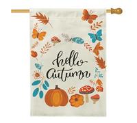Hello Autumn Garden Flag, bandiera arancione zucca farfalla decorazione per esterni, bandiera bifacciale in iuta da cortile decorazione autunnale per feste sul prato 71 x 101 cm