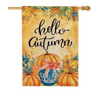 Hello Autumn Garden Flag, Yellow Pumpkin Floral Home Decor Banner, Double Sided iuta Yard Flag Fall Outdoor Decoration 71 x 101 cm