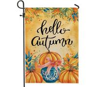 Hello Autumn Garden Flag, Yellow Pumpkin Floral Home Decor Banner, Double Sided iuta Yard Flag Fall Outdoor Decoration 30,5 x 45,7 cm