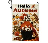 Hello Autumn Red Panda Garden Flag, striscione arancione floreale per la casa, decorazione per la casa su entrambi i lati, decorazione autunnale da cortile, accenti stagionali per prato all'aperto