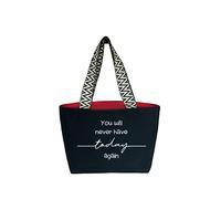 hello-bags. Borsa di tela premium da donna. Include cerniera esterna, tasca interna con cerniera e fodera in stoffa rossa. Confezione regalo. Colore: Écru/Nero. Misure: 50x30 cm.