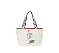hello-bags. Borsa di tela premium da donna. Include cerniera esterna, tasca interna con cerniera e fodera in stoffa rossa. Confezione regalo. Colore: Écru/Nero. Misure: 50x30 cm.