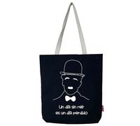 Hello-Bags. Borsa di tela tote bag con cerniera, fodera e tasca interna. Esterno: 100% cotone. Include una busta regalo kraft. Modello: UNDÍA. Colore: Écru/Nero. Misure: 37x 38 cm.