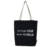 hello-bags. Borsa di tela tote bag con cerniera, fodera e tasca interna. Esterno: 100% cotone. Include una busta regalo kraft. Modello: LAMUJERFELIZ. Colore: Écru/Nero. Misure: 37x 38 cm