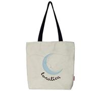 Hello-Bags. Borsa di tela tote bag con cerniera, fodera e tasca interna. Esterno: 100% cotone. Include una busta regalo kraft. Modello: "LUNATICA". Colore: Écru/Nero. Misure: 37x 38 cm.