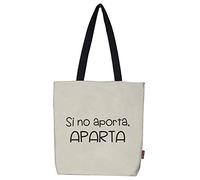 Hello-Bags. Borsa di tela tote bag con cerniera, fodera e tasca interna. Esterno: 100% cotone. Include una busta regalo kraft. Modello: "SINOAPOR". Colore: Écru/Nero. Misure: 37x 38 cm.