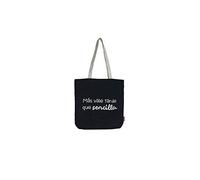 hello-bags. Borsa di tela tote bag con cerniera, fodera e tasca interna. Esterno: 100% cotone. Include una busta regalo kraft. Modello: MASVALE. Colore: Écru/Nero. Misure: 37x 38 cm
