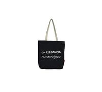 Hello-Bags. Borsa di tela tote bag con cerniera, fodera e tasca interna. Esterno: 100% cotone. Include una busta regalo kraft. Modello: LAELEGANCIA. Colore: Écru/Nero. Misure: 37x 38 cm.