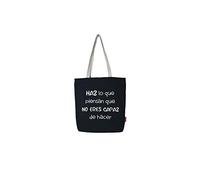 Hello-Bags. Borsa di tela tote bag con cerniera, fodera e tasca interna. Esterno: 100% cotone. Include una busta regalo kraft. Modello: HAZLO. Colore: Écru/Nero. Misure: 37x 38 cm.