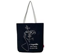 hello-bags. Borsa tote bag. Esterno: 100% cotone. Con cerniera, fodera e tasca interna. Include busta regalo kraft. Modello LOIMPOSIBLE. Colore: Nero. Misure: 37 * 38 cm