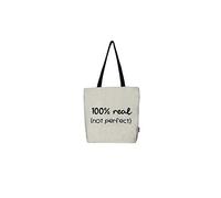 hello-bags. Borsa tote bag in tela con cerniera, fodera e tasca interna. Esterno: 100% cotone. Include una busta regalo kraft. Modello: 100REAL. Colore: Écru/Nero. Misure: 37x38 cm