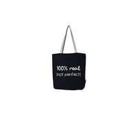 hello-bags "100%" Borsa tote bag in tela con cerniera, fodera e tasca interna. Include una busta regalo kraft. Colore: Écru/Nero. 37x38 cm. Donna