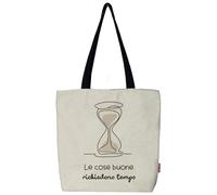 hello-bags. Borsa tote bag in tela con cerniera, fodera e tasca interna. Esterno: 100% cotone. Include una busta regalo kraft. Modello: LECOSEBUONE. Colore: Écru. Misure: 37x 38 cm.